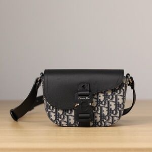 Dior Black Leather & Navy Oblique Saddle Crossbody